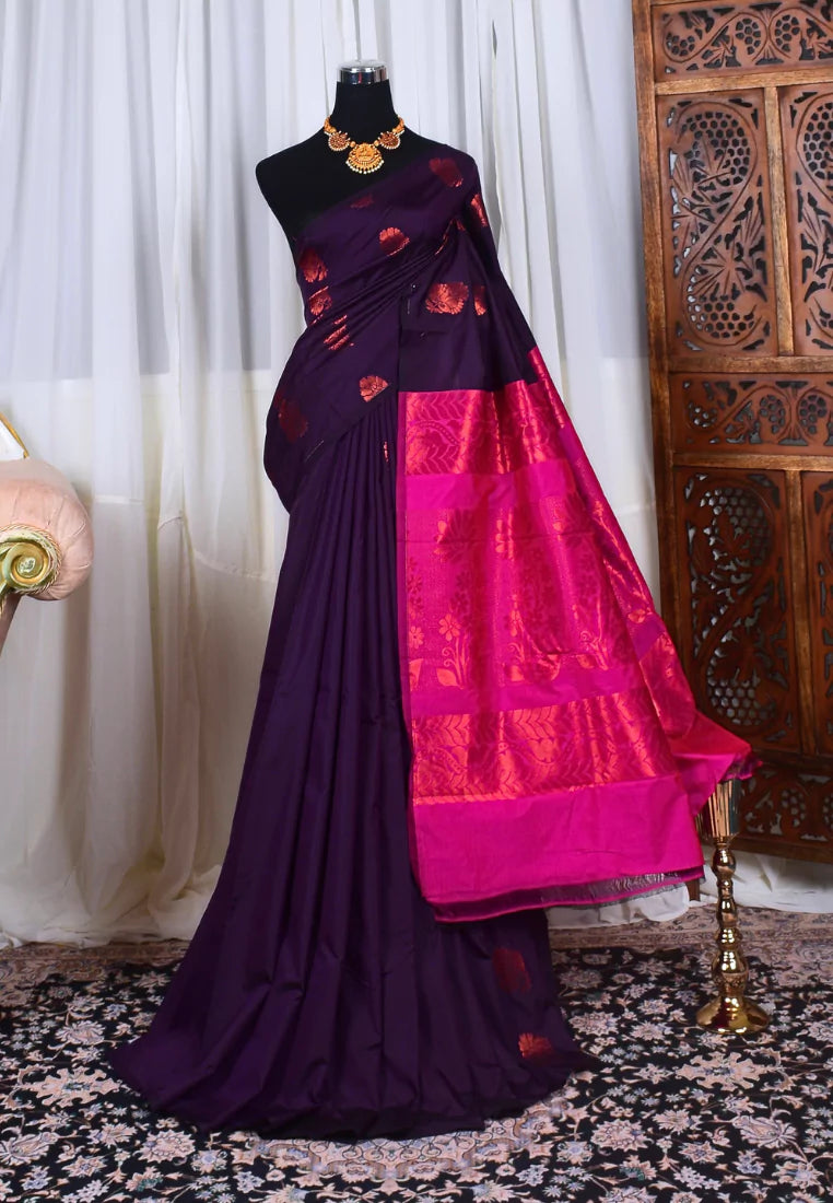 Kanchi semi soft silk x Copper zari saree - Purple