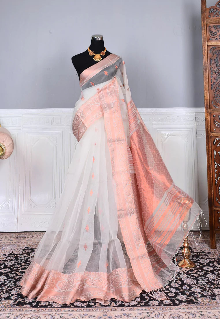 Teal Blue Bengal Handwoven Muslin Saree main image 1