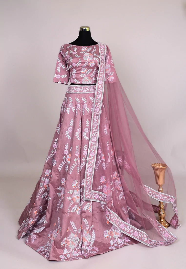 Alta Red Mulberry Silk Skirt Blouse & Dupatta Set