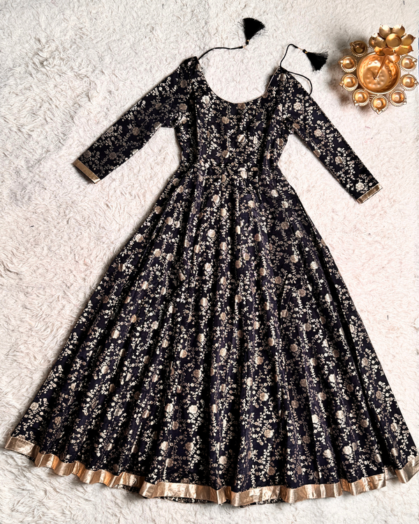 Black Zari-Brocade Jacquard Super-Flare Kurti-Anarkali