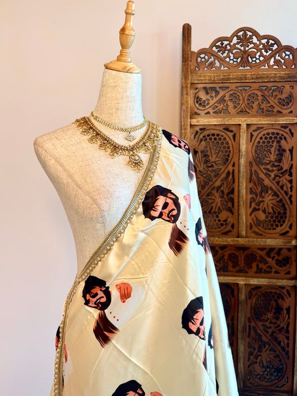 Cream Gold Rajnikanth Pearl-Border Dupatta
