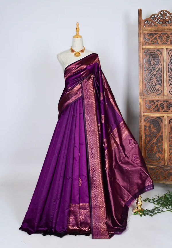 Purple Copper Poly Silk Plain North Saree