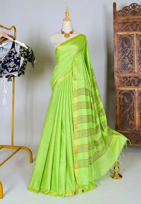 Apple-Green Kota-Silk Embossed-Weaving Bengal-Saree