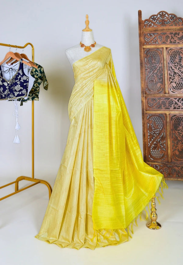 Beige-Yellow Kota-Silk Zari-Weaving Bengal-Saree