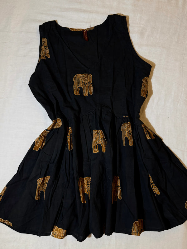 Black Cotton Block-Printed Short-Kurti-Top