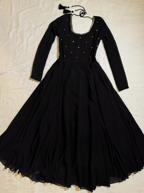 Black Stonework Chiffon Flare-Anarkali-Kurti-Set (10 days delivery)