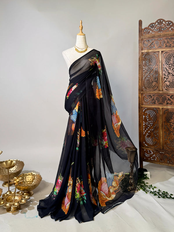 Black Weightless-Georgette Beaded North-Saree