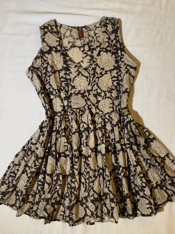 Black-White Cotton Block-Printed Short-Kurti-Top