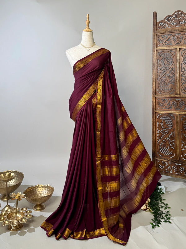 Burgundy Soft-Crepe-Silk Plain North-Saree