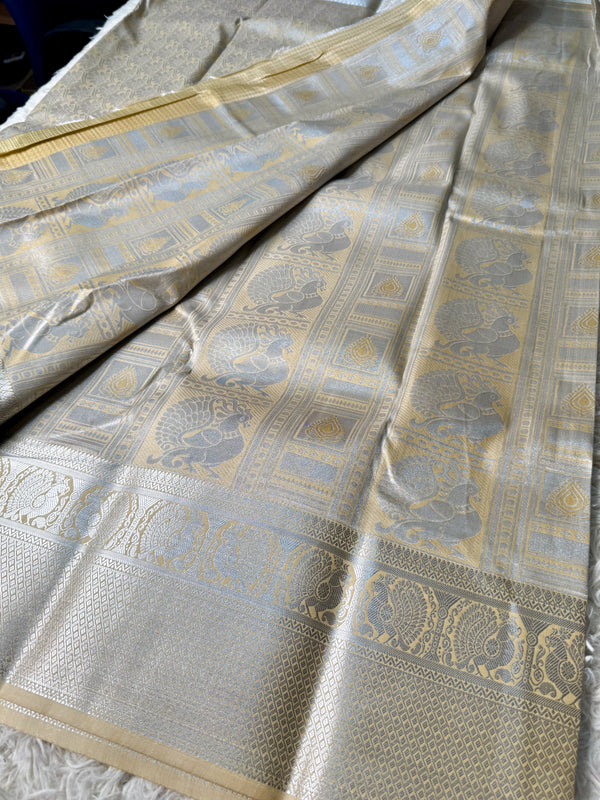 Cream-Silver Bridal-Semi-Kanji Woven South-Saree