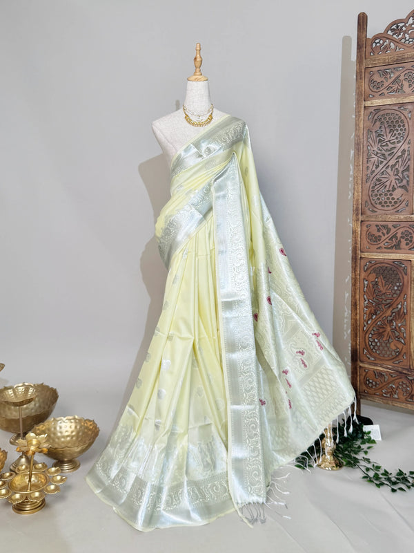 Cream-Silver Soft-Silk Chariot-Border South-Saree