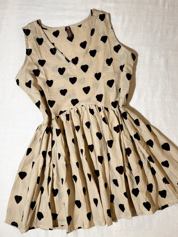 Cream-Black Cotton Block-Printed Short-Kurti-Top