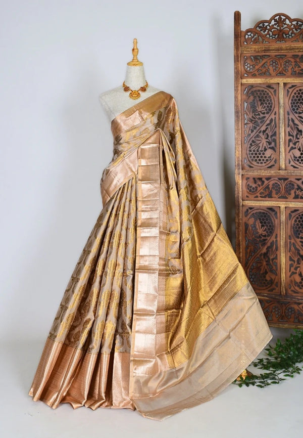 Gold-Silver Silk-Tissue Embossed-Grand-Weaving Banarasi-Saree