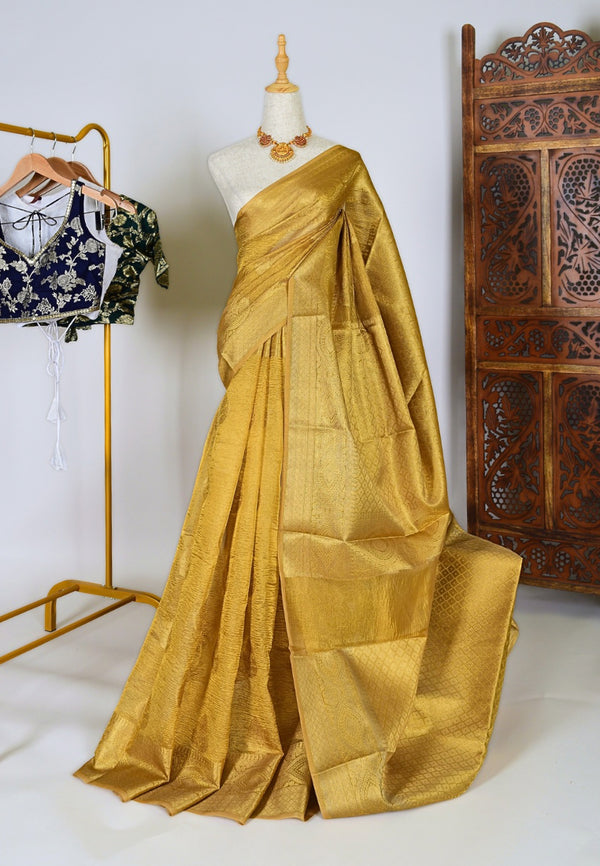 Gold Crushed Tissue Silk Butta Woven Banarasi Saree