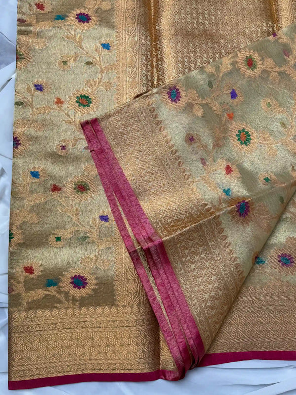 Gold meenakari tissue cotton rich Banarasi saree
