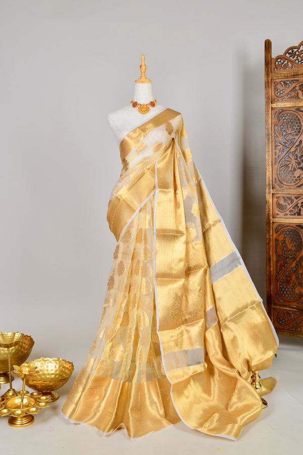 Gold Soft-Organza Butta-woven Banarasi-Saree