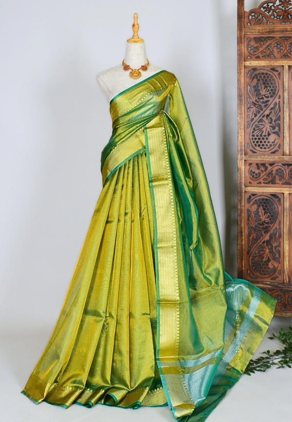 Green-Turquoise Silk-Tissue Patta-Border Banarasi-Saree