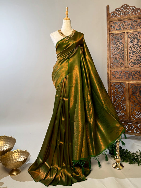 Green Soft-Silk Zari-Woven North-Saree
