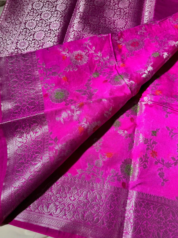 Hot pink semi georgette woven Banarasi saree