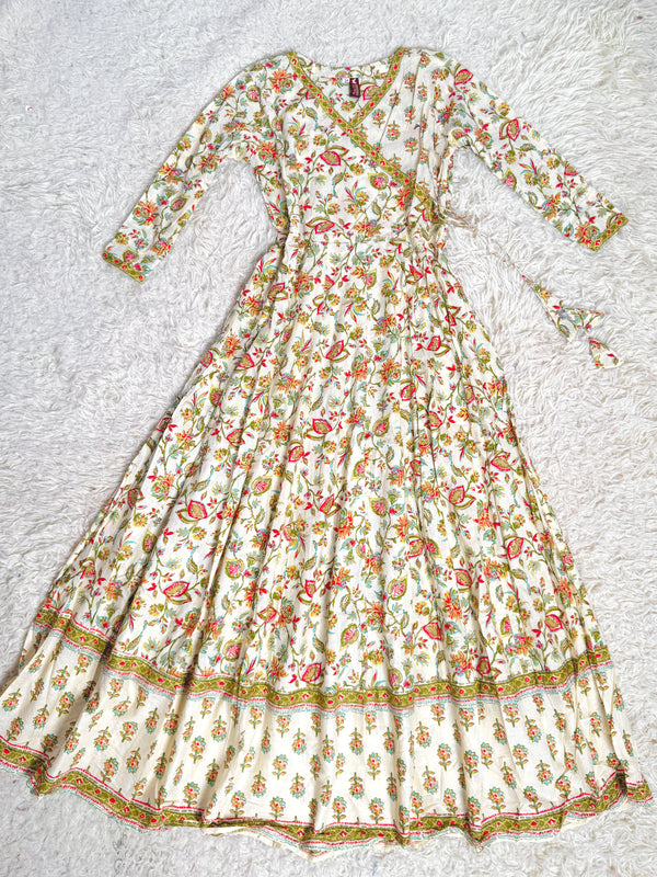 Off-White Screen-Print Pure-Cotton Flare-Anarkali-Kurti Set