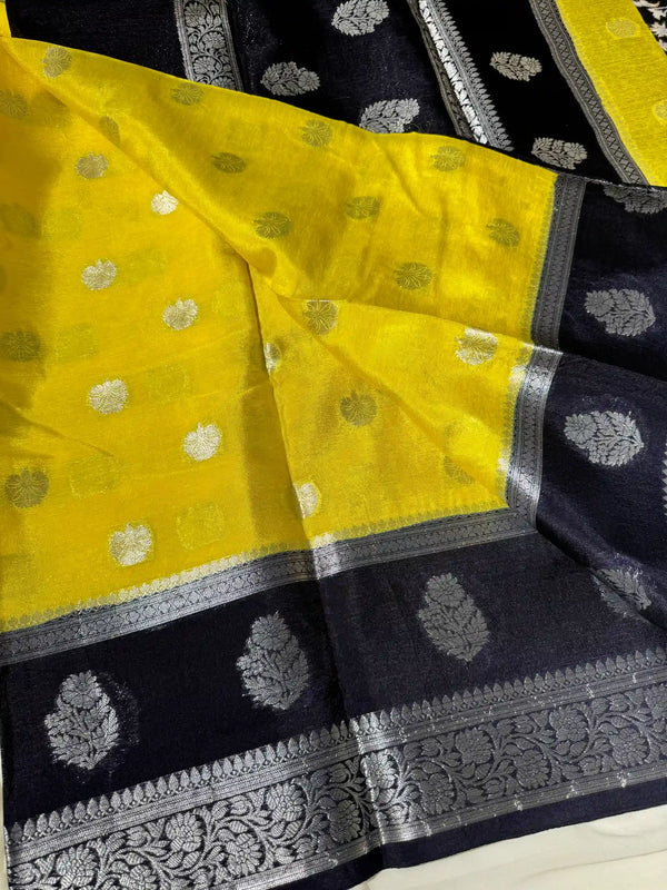 Yellow black warm silk premium Banarasi saree