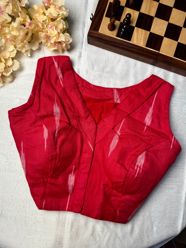 Red Pure-Cotton Ikkat Stitched Blouse