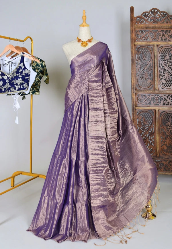 Lavender Pure-Cotton-Tissue Premium Plain-Bengal-saree