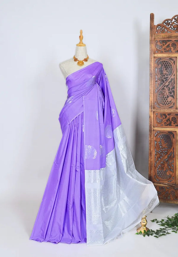 Lavender Soft-Silk Silver-Zari-Woven Borderless South-Saree