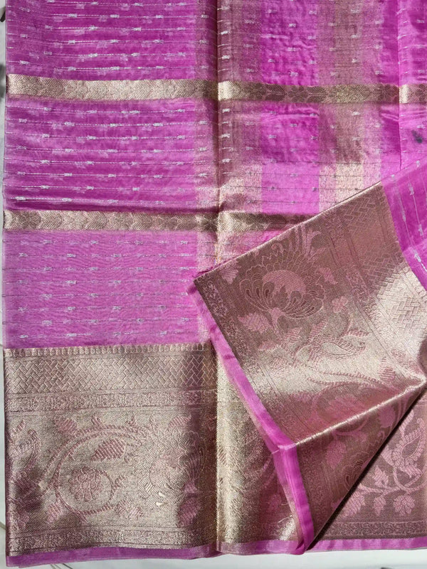 Lavender kora organza zari woven silver Banarasi saree