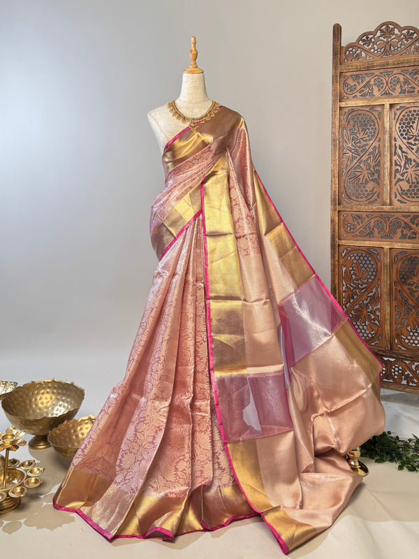 Lilac Tissue-Silk Zari-Woven Floral Banarasi-Saree
