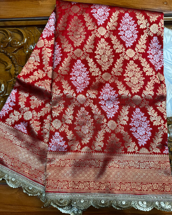 Maroon Poly-Silk Double-Zari Grand-Weaving North-Saree