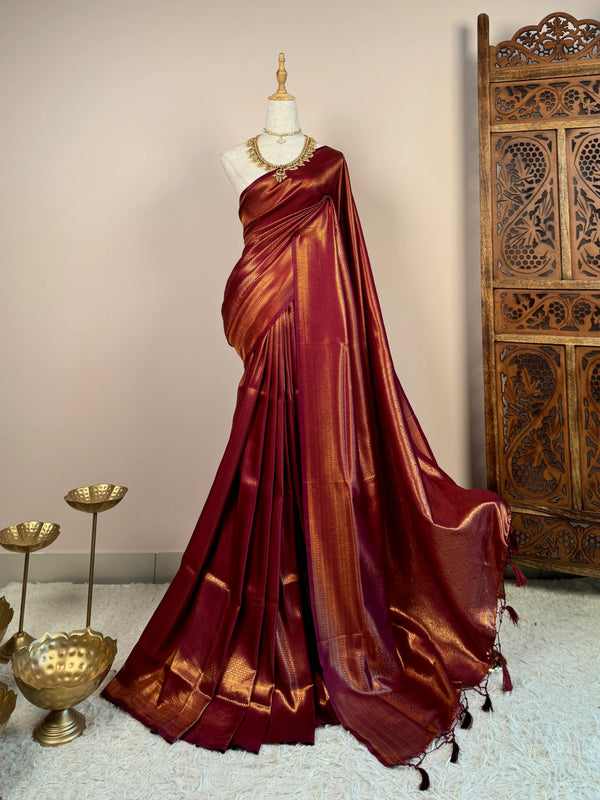 Maroon Soft-Silk Zari-Woven Banarasi-Saree