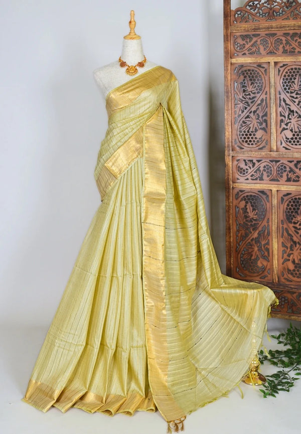 Mint-Gold Kota-Silk Striped-Ghicha Bengal-Saree