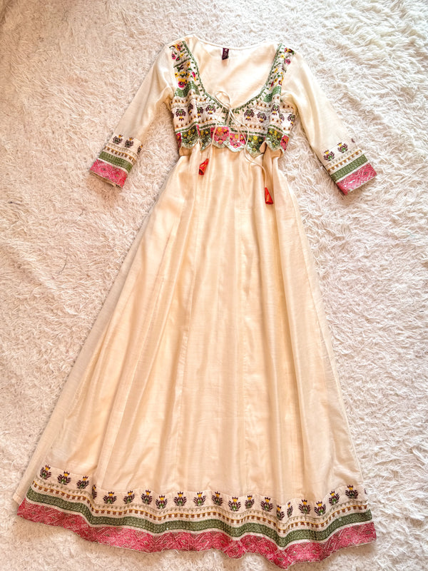 Off-White Cotton Koti-Design Anarkali-Kurti
