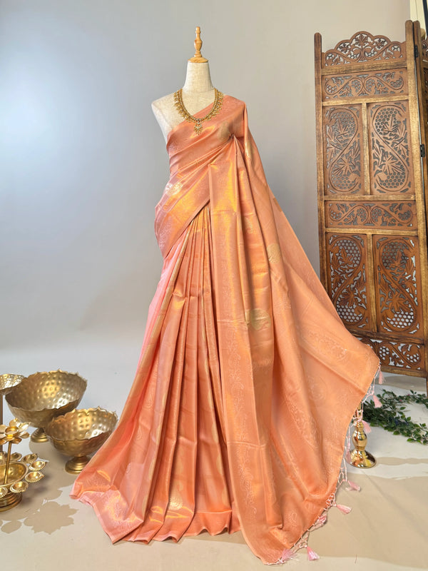 Pastel-Peach Premium Soft-Silk Fully-Woven Banarasi-saree
