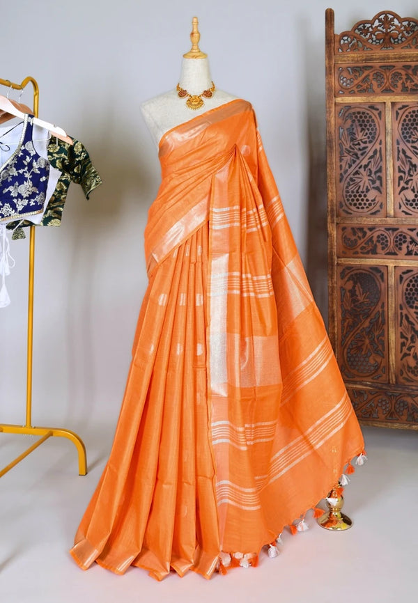 Peach-Silver Kota-Silk Ball-Butta Patta-Border Bengal-Saree