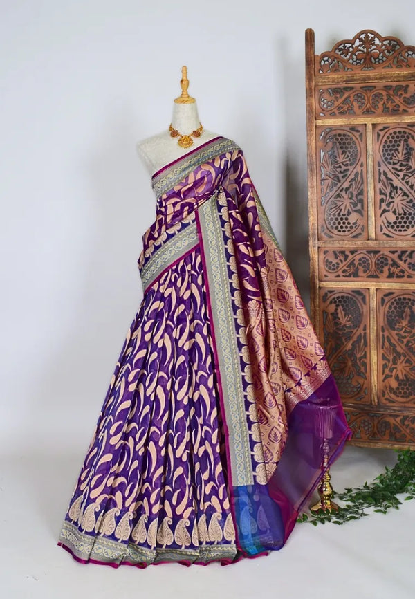 Purple Cotton Silk Soft Woven Jaal Banarasi Saree