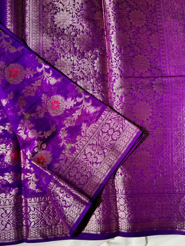 Purple semi georgette woven Banarasi saree