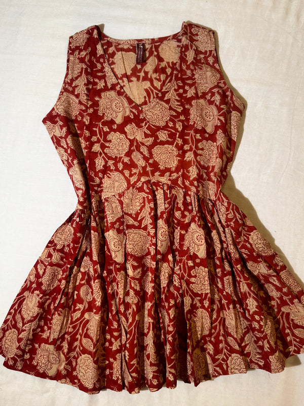 Red Cotton Block-Printed Short-Kurti-Top