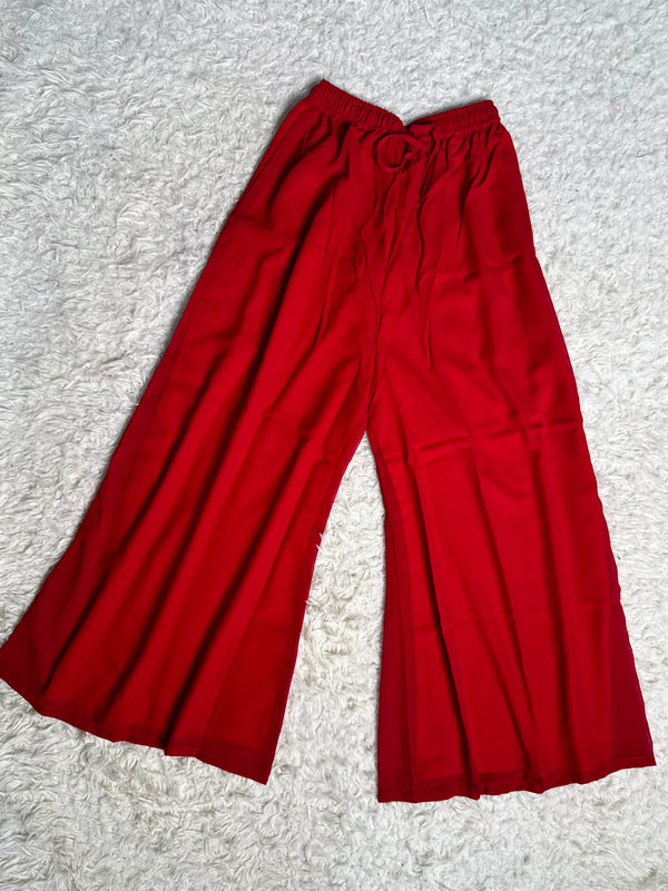 Red Plain Flare-Palazzo Full-Lining Pants