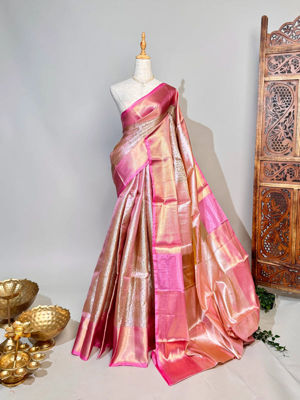 Rose-Gold Silk-Tissue Tanchui-Woven Banarasi-Saree