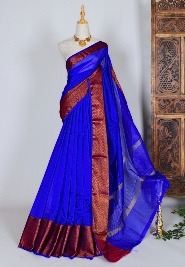 Royal-Blue-Copper Warm-Silk Zari-Border Banarasi-Saree