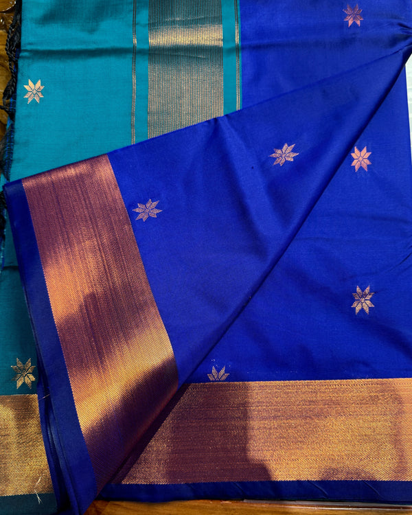 Royal-Blue-Teal Premium-Soft-Silk Zari-Woven South-Saree