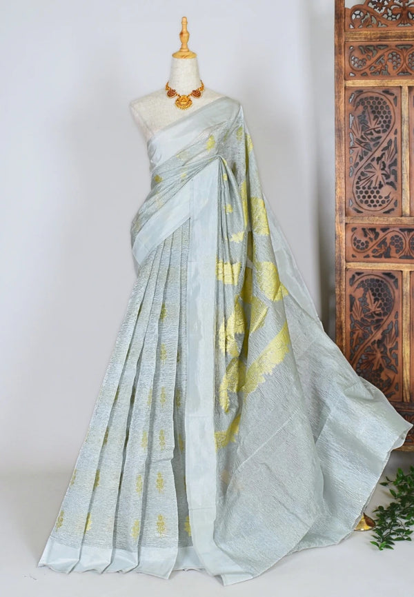 Silver-Gold Crushed-SIlk-tissue woven butti Banarasi-Saree