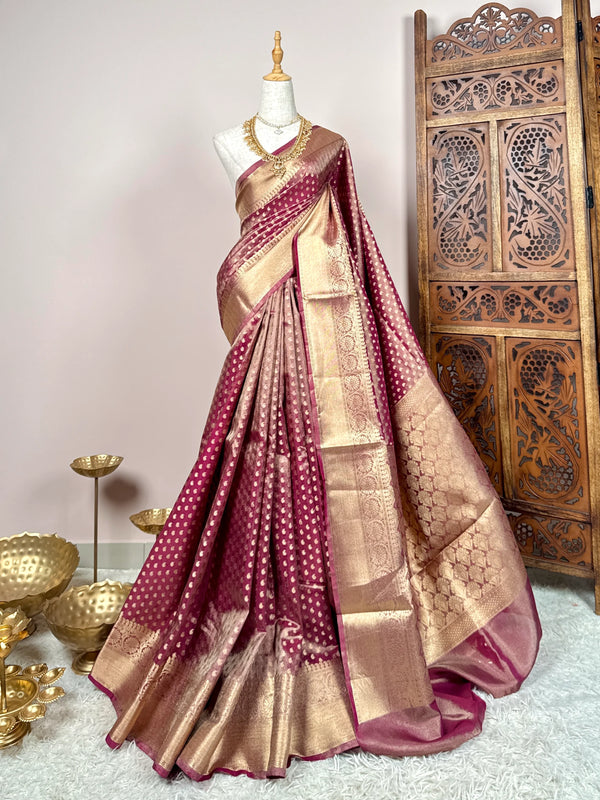 Soft-Pink Nylon Zari-Woven Grand-Zari-Woven Banarasi-Saree