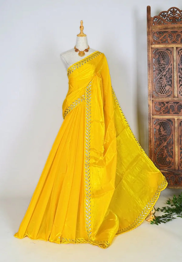 Sun-Yellow Silky-Tissue-Organza Embellished-Sequin-Border North-Saree