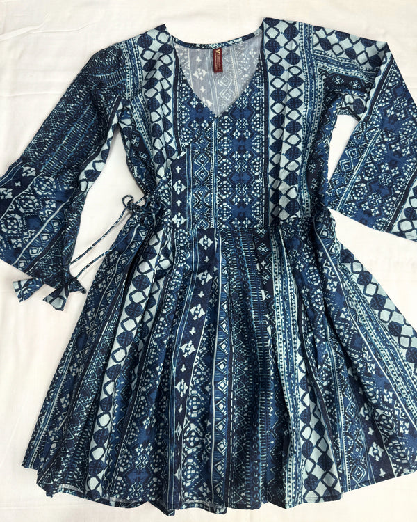 Blue Aztec-Print Cotton Kurti-Top