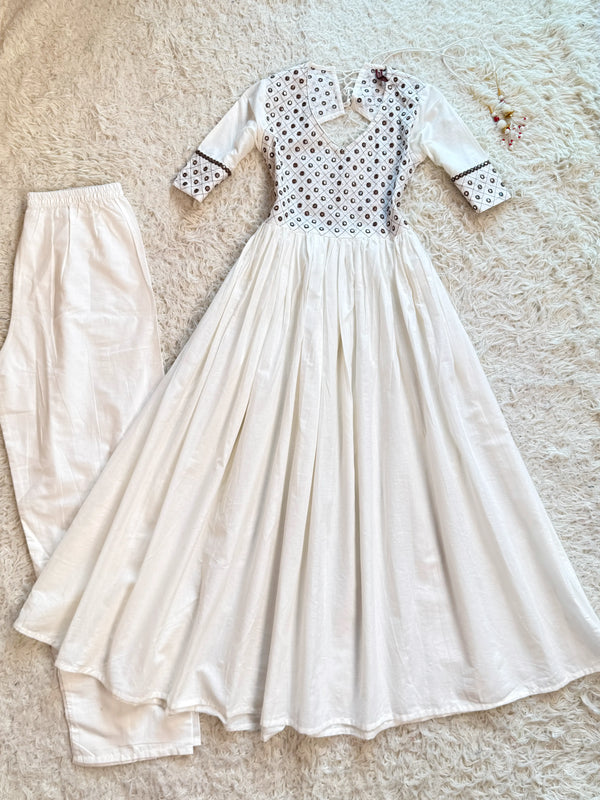 White Embroidered Backless Flare-Anarkali-Set