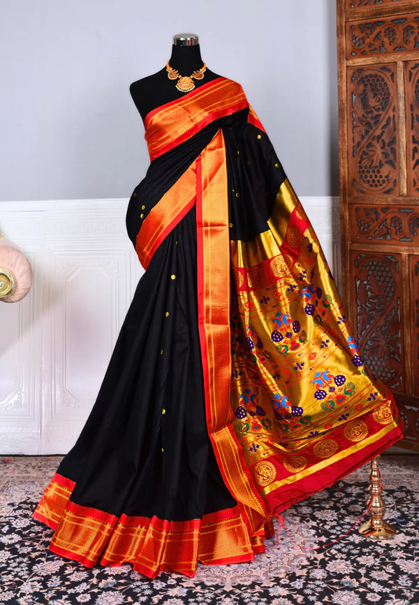 Black Red Premium Soft Silk Paithani Woven Pallu North Saree