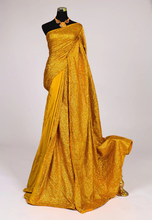Gold Full Sequin Stitched Georgette North Saree